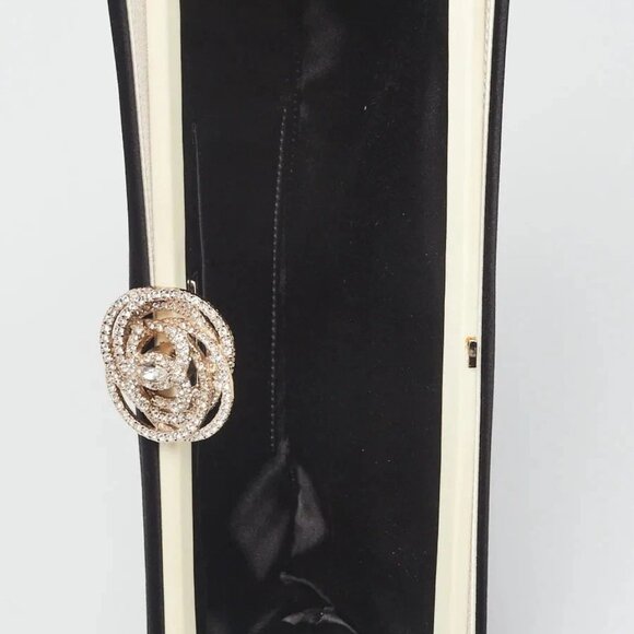 Chanel Black Iridescent Satin Swarovski Crystal Camellia Clutch Bag - Picture 7 of 8